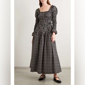 DÔEN Bellamy shirred printed organic cotton-poplin maxi dress